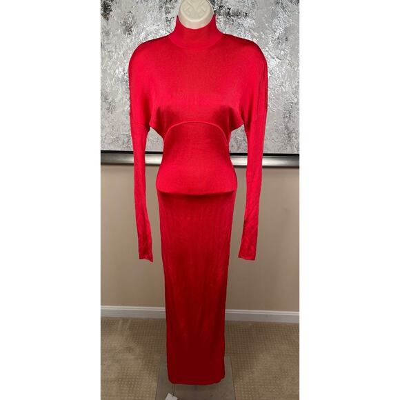 HELSA Cordelia Long Sleeve Knit Mockneck Bodycon Red Maxi Dress Size XXS - Picture 2 of 9
